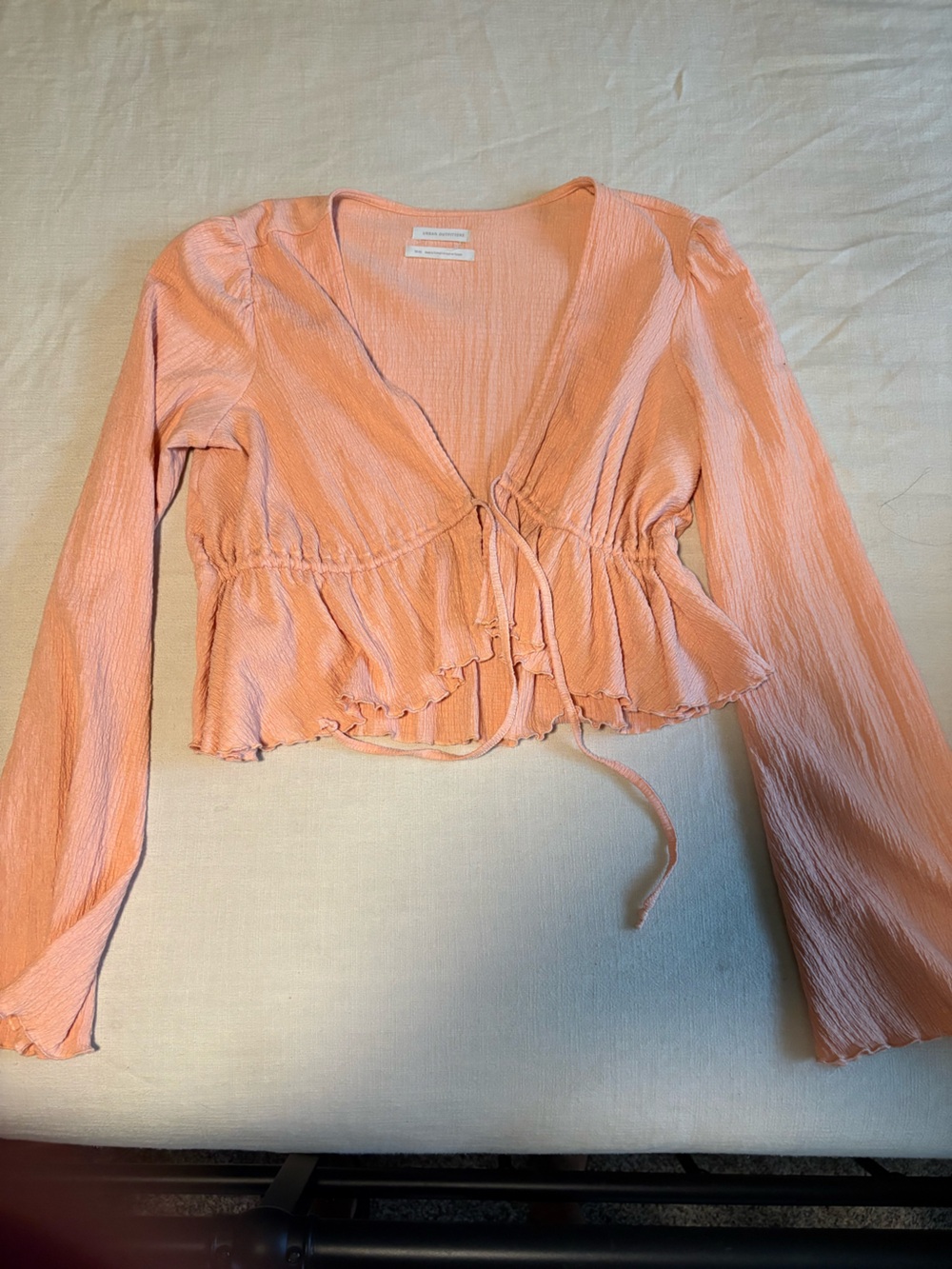 Urban Outfitters Peach Pink Crinkle Tie-Front Long Sleeve Top